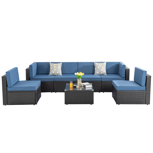 Latitude Run® Azizur 7 Piece Rattan Sectional Seating Group with